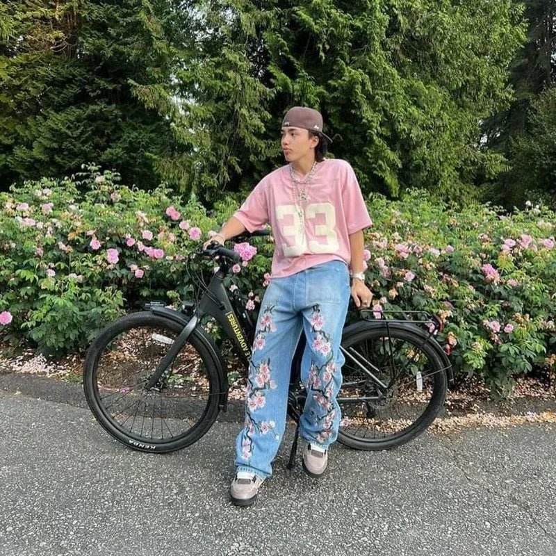 Cherry Blossom Baggy Jeans - TrendyGroove